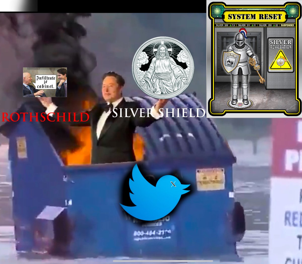SilverShield76's tweet image. One Silver Shield tweet from Elon would unleash unprecedented silver Biblical buying demand over run all shorts.
Silver permanent revaluation to jubilee global debt and poverty.
#SYSTEMRESET
#SILVERSHIELD