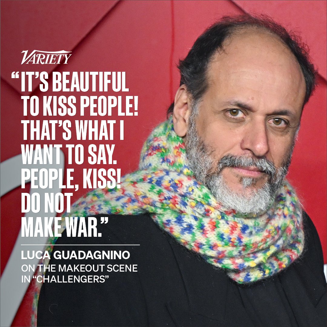 #Challengers director Luca Guadagnino: 'It's beautiful to kiss people! That's what I want to say. People, kiss! Do not make war.' bit.ly/3WfXWYE