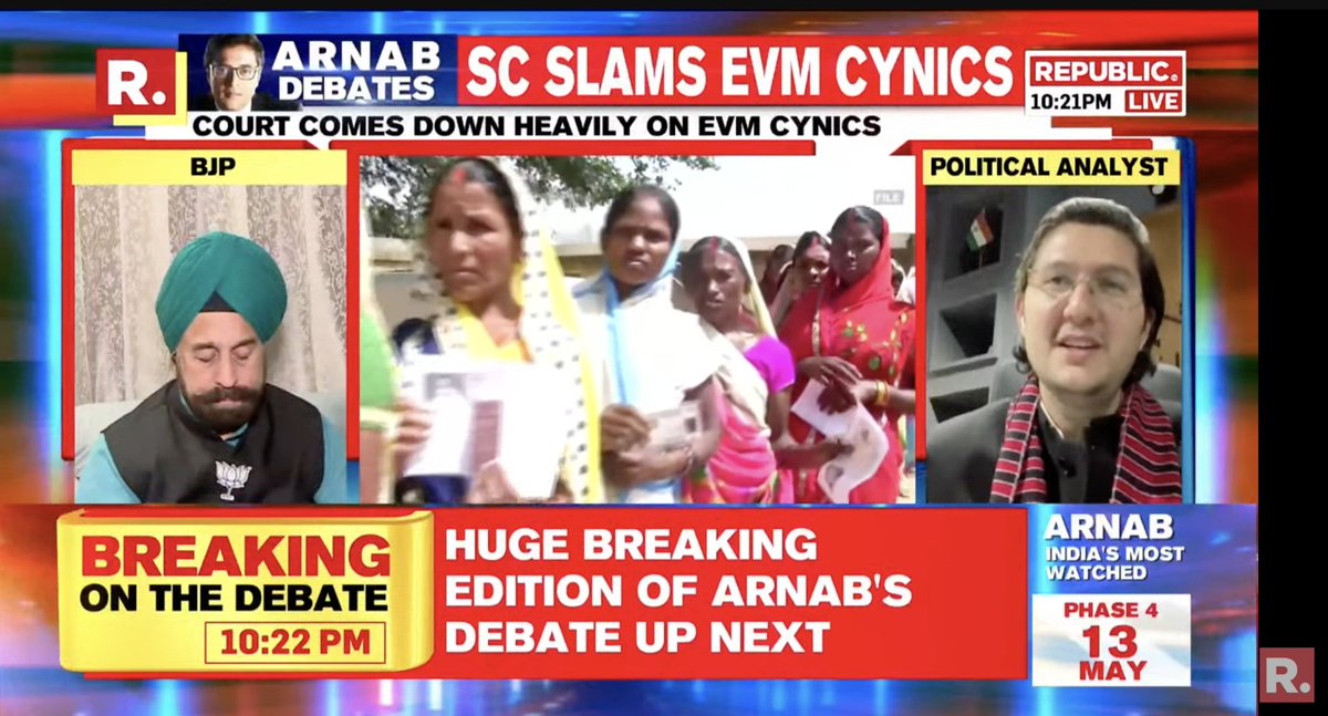 BJP was once in love with the anti-EVM narrative: Manasvi Thapar (@ManasviThapar), Advocate & Political analyst. Sardar RP Singh (@rpsinghkhalsa), BJP Spokesperson fact checks Tune in to watch The Debate with Arnab and fire in your views - youtube.com/watch?v=kGfhqN… #EVM #VVPAT