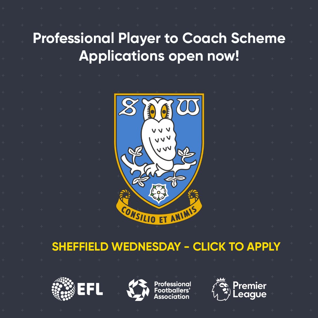 PFA's tweet photo. Four vacancies are now live for the Professional Player to Coach Scheme. 

The programme from the PFA, @premierleague and @EFL is designed to increase the number of Black, Asian and Minority Ethnic players who transition into full-time coaching roles. ⤵️