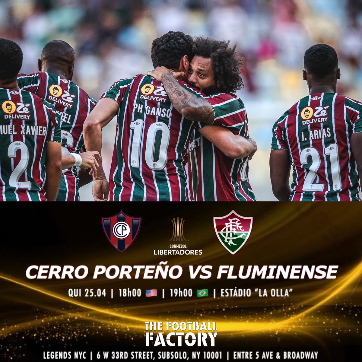 NYFlu's tweet photo. Amanhã tem Fluzão pela Libertadores e casa cheia em NY! Vem pra NOSSA casa @FFactoryJack 

🏆 Conmebol Libertadores
⚽️ Cerro Porteño x Fluminense
📆 Qui 25/04 🕗 18h 🇺🇸

#vempranyflu 
#tricoloremtodaterra https://t.co/RSRtxaIcZi