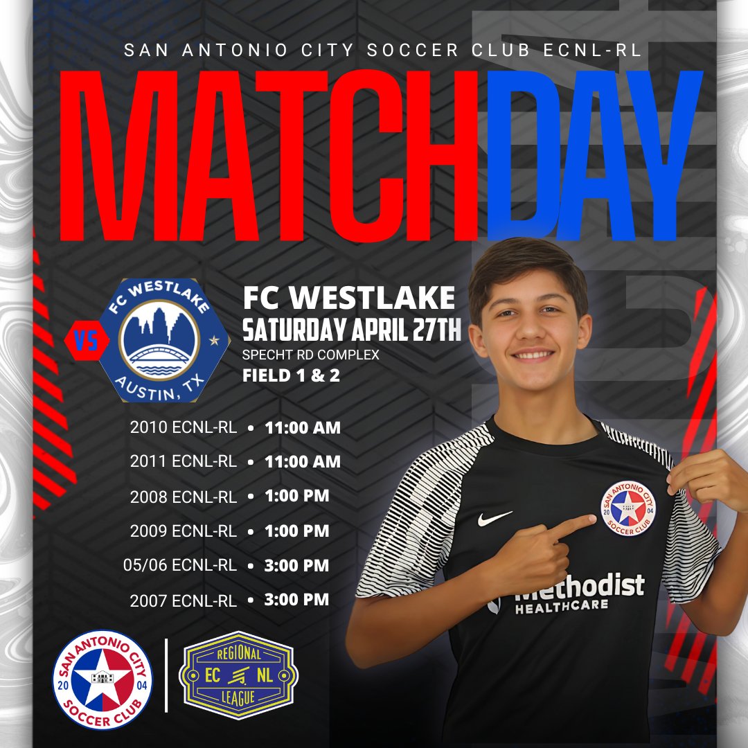 sacitysc's tweet photo. Our ECNL-RL teams have a home game this weekend against FC Westlake! Let's fuel the fire of victory and stand strong behind our players! 🙌

🔵🔴
#Protect210 #BuildingTheCITY #SACityProud https://t.co/dcocZMq2x0