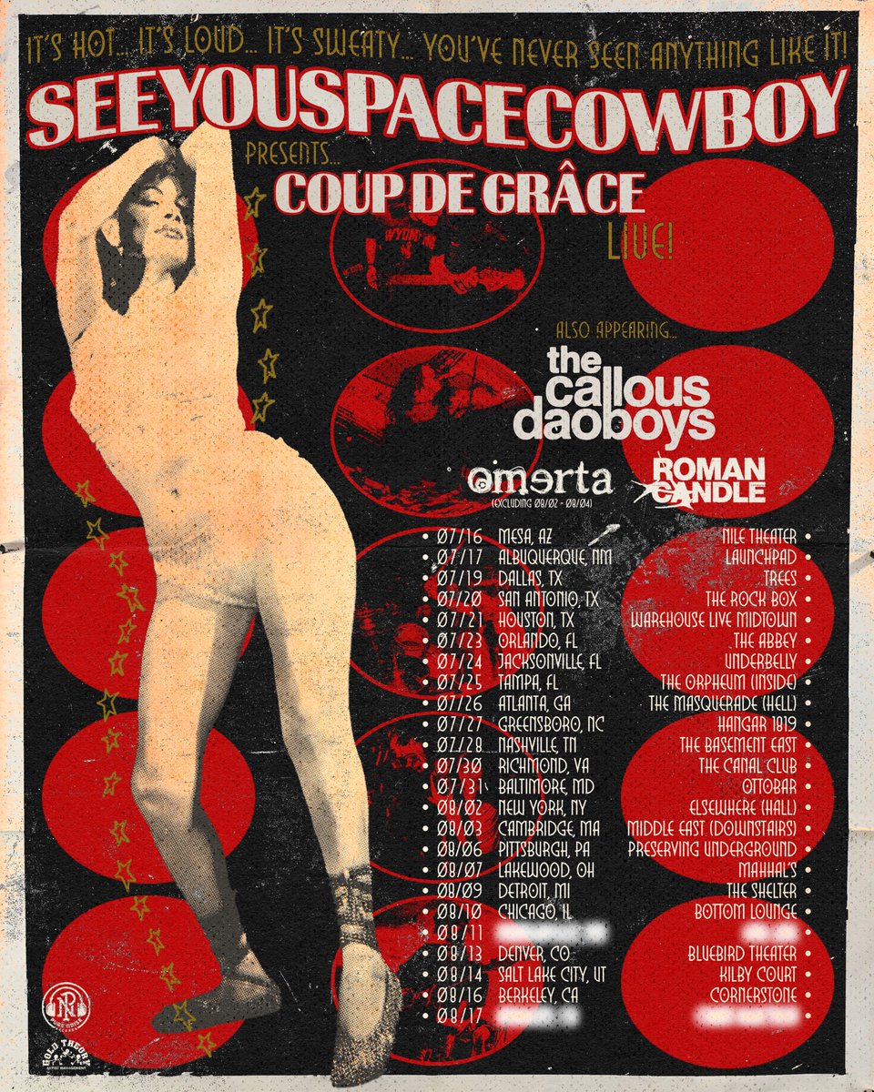 We’re very excited to celebrate the release of Coup De Grâce alongside @callousdaoboys @ihateomerta and Roman Candle across North America in a city near you. Tickets on sale Friday 4/26 at 10 AM PST. Text us now for early access at +1 (858) 842-9072 @purenoiserecs