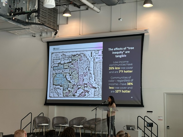 Our own @benitadhussain spoke this morning at @univmiami's Resilience in the Built & Natural Environments Symposium on how we can make #TreeEquity happen through public-private partnerships, workforce development and inclusive community engagement.