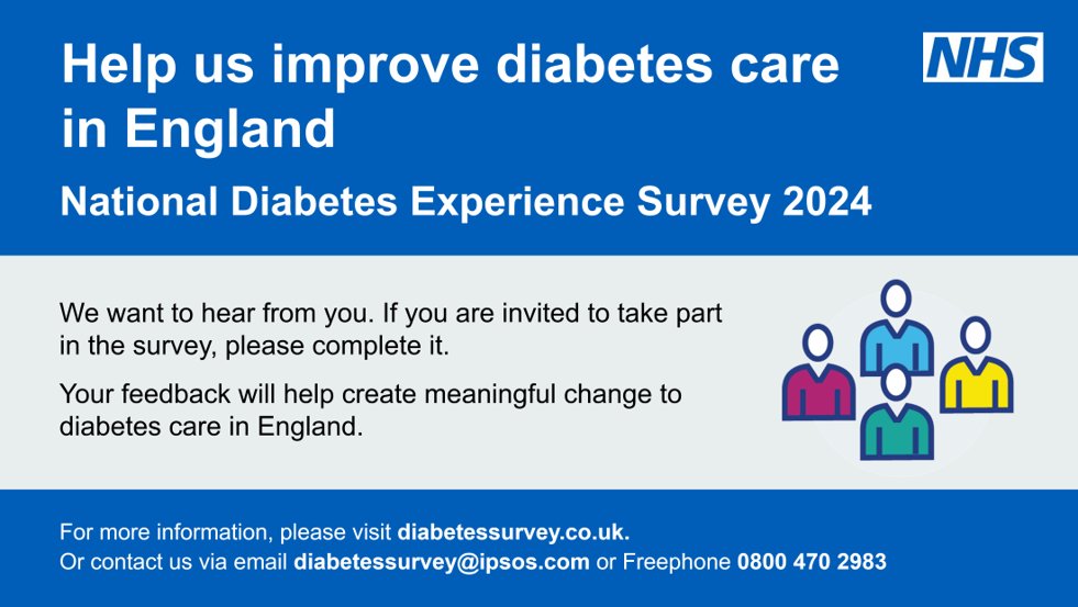 Help us understand your experience of living with diabetes💭 Between March and May, we will ask over 100,000 people living with diabetes in England about their care and treatment. What you tell us will shape future services. Find out more at orlo.uk/3E10H