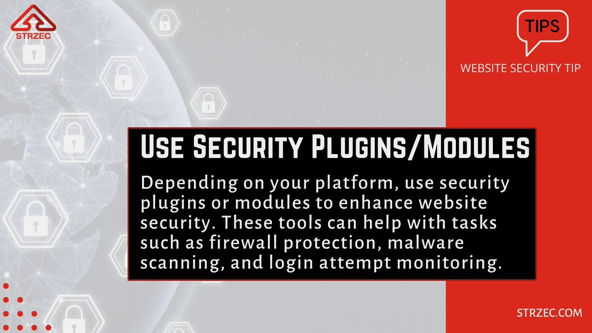 Website Security Tip: Use Security Plugins/Modules 

#securityplugins #cybersecurity #firewallprotection #websitesecurity #securitytip #wensitesecuritytip #tipsandtricks #strzecdigital