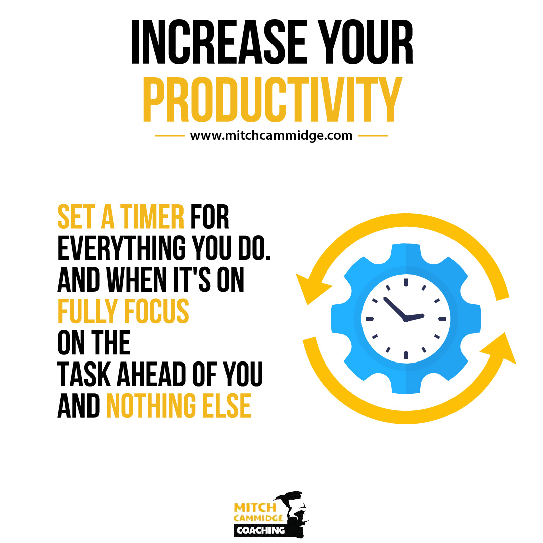 Boost your productivity! Set timers, focus on the task at hand, and watch your efficiency soar. 

#mitchcammidge #timemanagement #motivation #leadership #skills #selfchallenge #improvement #youvsyou #betterlife #strongbelief