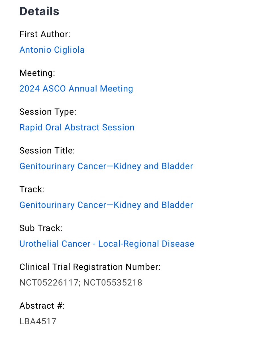 Very pleased to see the interim results of #SURE01 trial [neoadj #sacituzumab govitecan prior to cystectomy in MIBC] slated for presentation at #ASCO24 | w preliminary bmk and bladder-saving results <a href="/ASCO/">ASCO</a> <a href="/JCO_ASCO/">Journal of Clinical Oncology</a> <a href="/Anto_cigliola/">Antonio Cigliola</a> <a href="/CMercinelli/">Chiara Mercinelli</a> <a href="/vale_tateo/">Valentina Tateo</a> <a href="/SanRaffaeleMI/">Ospedale San Raffaele</a> <a href="/MyUniSR/">Università Vita-Salute San Raffaele</a>