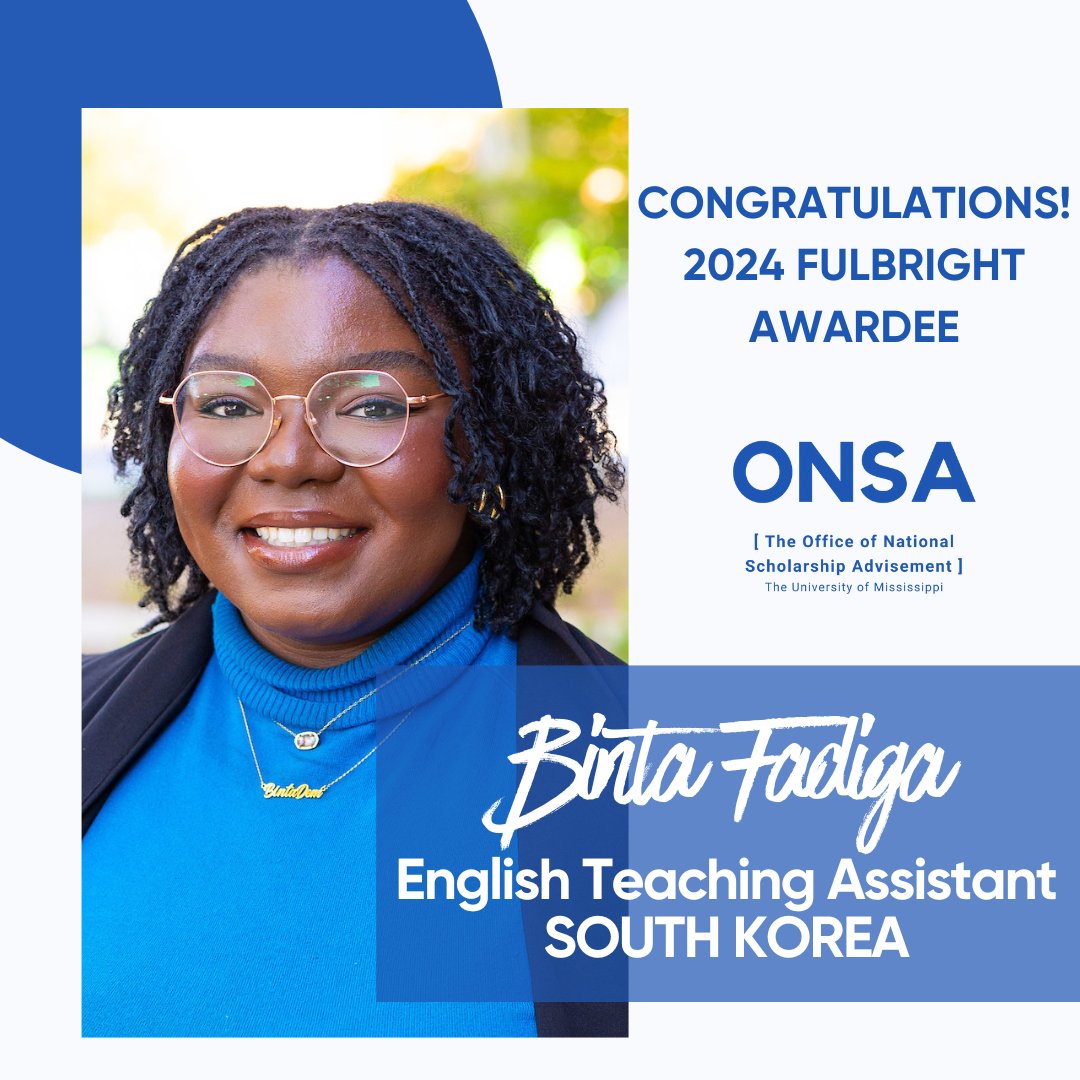 MORE HAPPY FULBRIGHT NEWS!!! Binta Fadiga, a Senior International Studies major with minors in Korean and Intelligence and Security Studies, has received a grant from the Fulbright to be an English Teaching Assistant in South Korea for the 2024-2025 academic year!