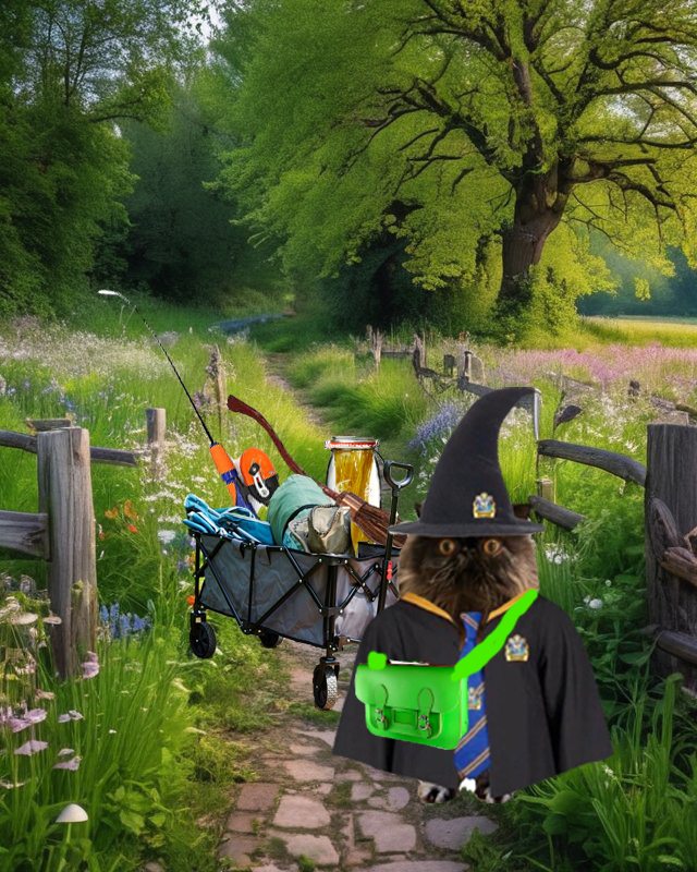 Thanks to @38Octavian Phoebe, I have a trolleyand ive loaded all me stuff in there! Just time for the buggies to come out as sun goes down. Time to catch some things for potions class! #mogwartsHW