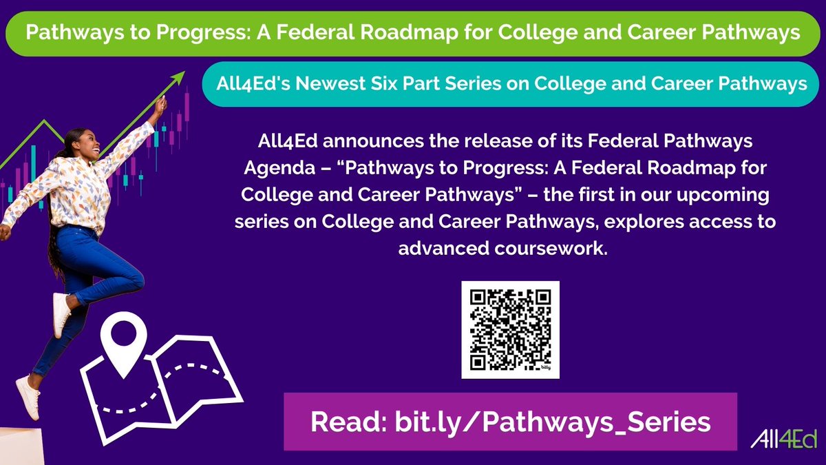 ICYMI: 👋 @All4Ed unveils its Federal Pathways Agenda - 'Pathways to Progress: A Federal Roadmap for College and Career Pathways.' The first report, 'Opening Doors,' focuses on access to advanced coursework in high schools. Read more: all4ed.org/pathways-to-pr…