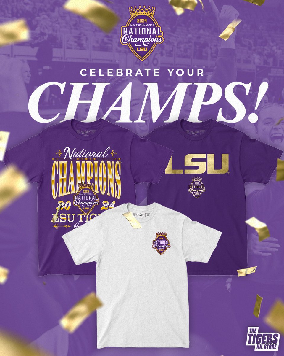NATIONAL CHAMPS COLLECTION 👑 Take 25% off championship apparel when purchased with a gymnast’s NIL product! ➡️ lsu.nil.store/gymchamps