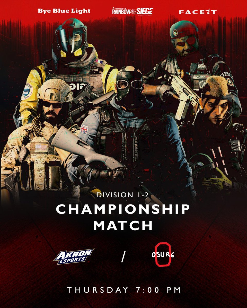 We know you've been waiting for this one! The D1/2 #MWR6 CHAMPIONSHIP!! 🆚: @ZipsEsports vs. @OhioStEsports 📅TOMORROW | 19:00 CST #RainbowSixSIege | @CollegeENews
