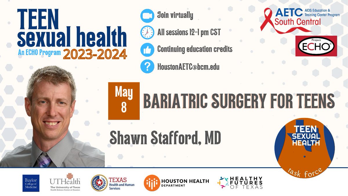 Dr. Stafford is joining our teen sexual health task force to talk about this specialized service for teens in the Houston area.

@UTHealthHouston @McGovernMed @BCMPedPubHlth @BCM_Pediatrics @McGovernPeds @hftexas @ASMBS @bmitexas @ProjectECHO