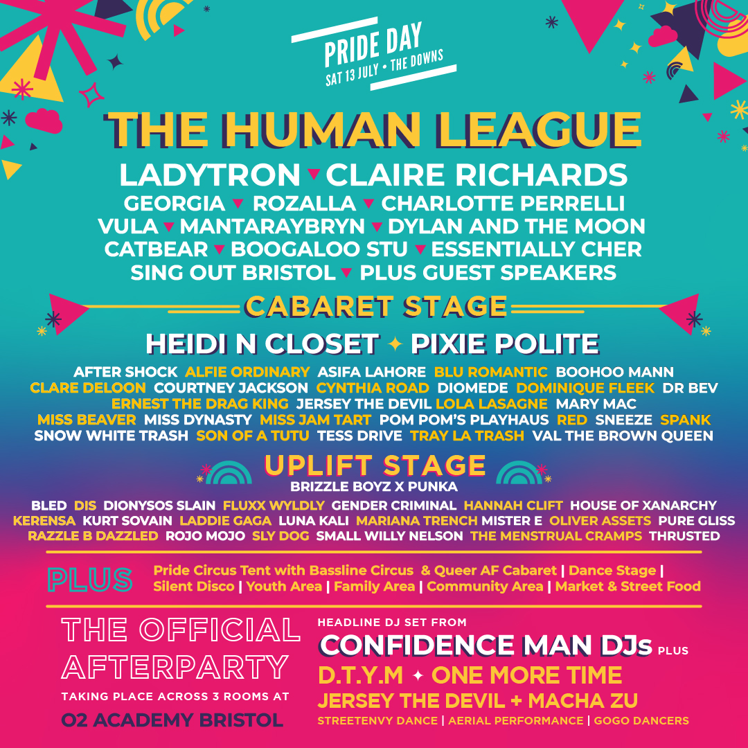 The Bristol Pride 2024 lineup is finally here! 🎉 & it's our 15th anniversary🎂We're so proud to announce @humanleagueHQ as our Headliners - head to our website now for full lineup & Supporter Wristbands bristolpride.co.uk