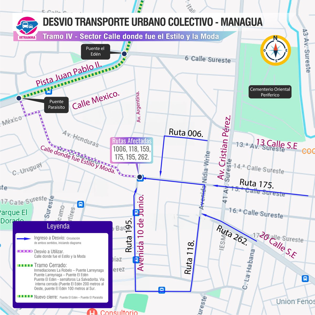 alcaldia_mga's tweet photo. 🚧🚌 ¡Atención! Se informa sobre los desvíos de transporte urbano en Managua afectados en la primera fase de construcción en el Tramo IV de la Pista Juan Pablo II.

🙌🏼Mantente informado para evitar contratiempos https://t.co/FOTLeRWdPL