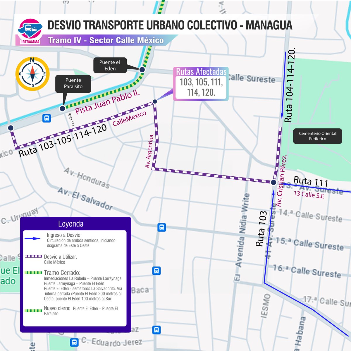 alcaldia_mga's tweet photo. 🚧🚌 ¡Atención! Se informa sobre los desvíos de transporte urbano en Managua afectados en la primera fase de construcción en el Tramo IV de la Pista Juan Pablo II.

🙌🏼Mantente informado para evitar contratiempos https://t.co/FOTLeRWdPL