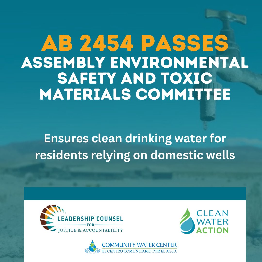 NEW: Assembly Environmental Safety and Toxic Materials Committee passed <a href="/alex_lee/">Alex Lee 李天明 (votealexlee.bsky.social)</a>'s Right to Well Testing bill with a unanimous vote.

Leadership Counsel spoke in support of #AB2454, which requires domestic well owners to do the following: 👇