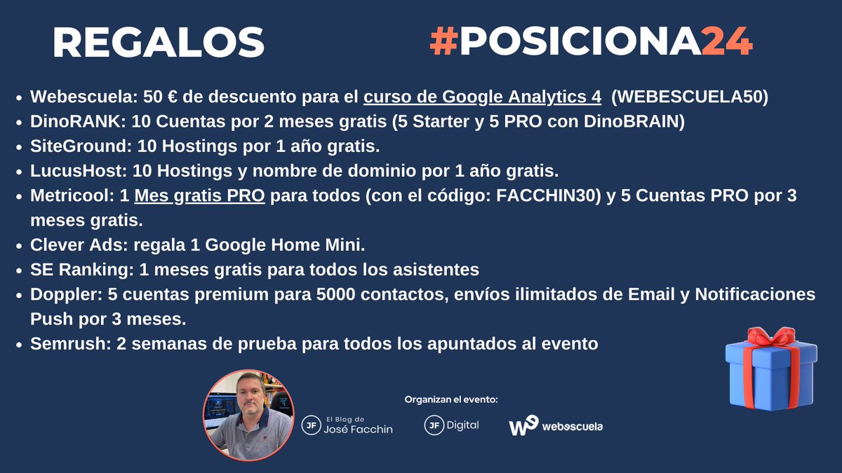 facchinjose's tweet photo. ¡Enhorabuena a los ganadores de #POSICIONA24!

🎁Hosting @SiteGround_ES :
> @soyjosevicente 
> @Ieacer77 
> @marketinea_ https://t.co/NfGnZnPT0v