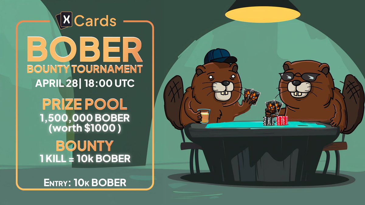 xCards_'s tweet photo. 🦫 BOBER BOUNTY TOURNAMENT 🦫

📅 April 28 | 6 PM UTC    

💵 Prize Pool: 1,500,000 $BOBER
≈ 1,000$ 

🪙 Buy-In : 10k BOBER  
🔪 Bounty per kill : 10k BOBER      

It's time to show your BOBER face #MultiversX 😎