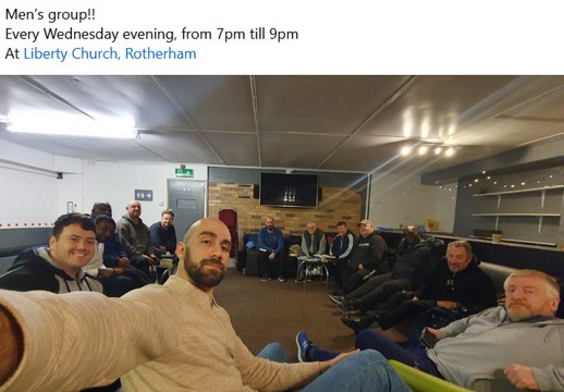 #wednesdaynight is MEN's night at Liberty Church, Rotherham, Station Rd, Rotherham S60 1JH All men welcome - end loneliness. #bettertogether #mensmentalhealth #peersupport #livedexperience