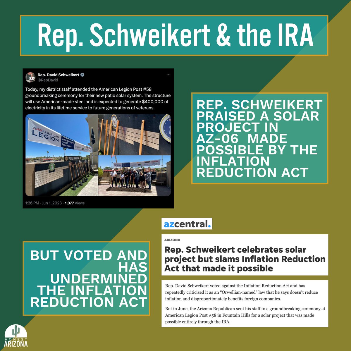 Even Rep. Schweikert, a leading opponent of the Inflation Reduction Act, knows the Inflation Reduction Act is benefitting #AZ01 😉
