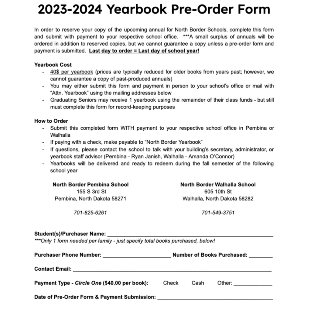 Reminder: Get your yearbook order forms in before the end of the school year! Forms can be picked up at the office as well.