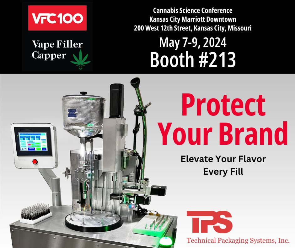 Join us at the Cannabis Science Conference, May 7-9, 2024! Discover the VFC100 Vape Filler Capper at Booth #213 and see how we elevate every fill to protect your brand.

#CannabisScienceConference2024 #ProtectYourBrand #TechnicalPackagingSystems #PackagingSolutions #Packaging