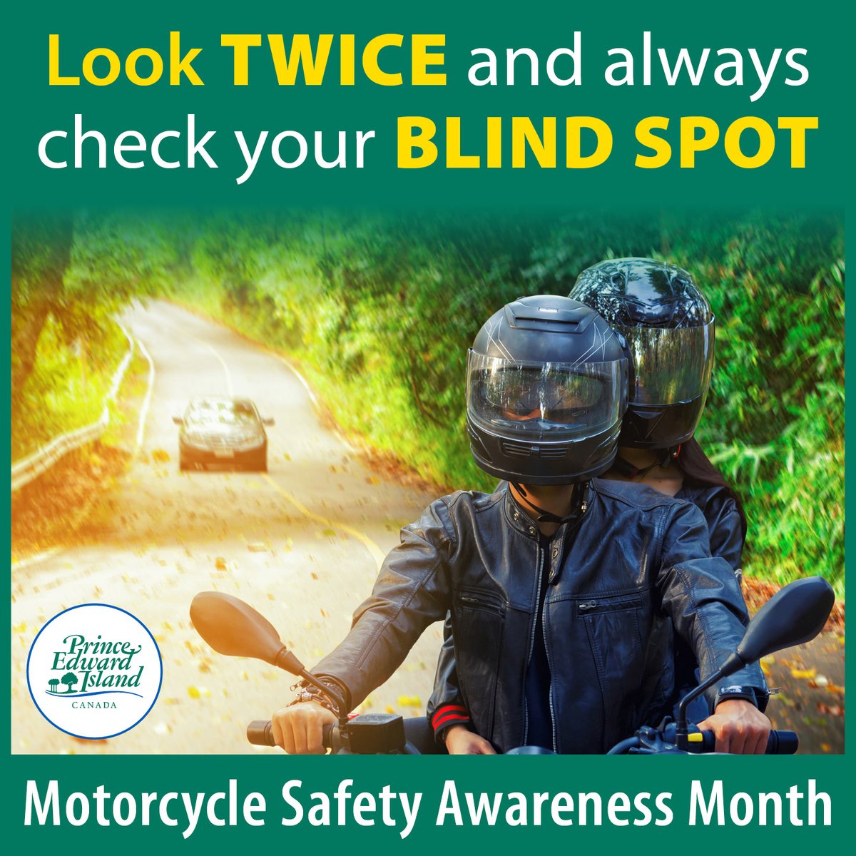 InfoPEI's tweet photo. This April as the weather warms (and always) it’s important to #ShareThe Road and watch out for each other. Even a small collision with a motorcycle could result in life changing injuries or death for the rider. #SafetyFirst @peipublicsafety
https://t.co/vhzHlD3b5i https://t.co/7aRnkaS5Wc