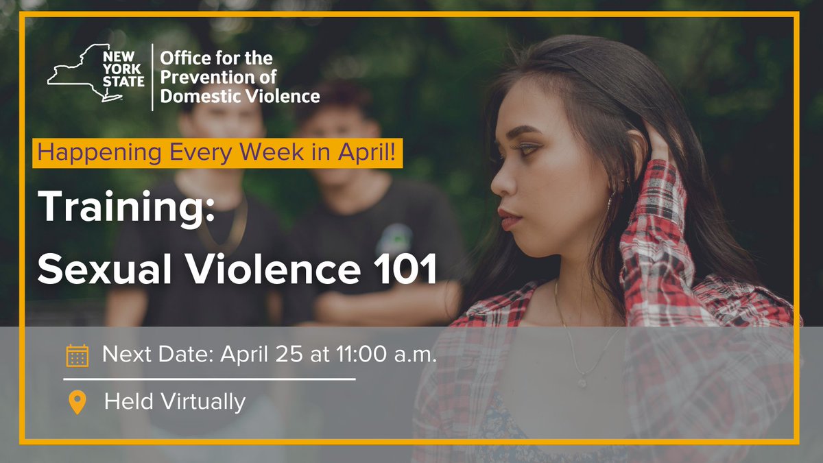 Have you attended our Sexual Violence 101 training yet? OPDV is offering the next SV 101 training tomorrow, April 25th, at 11:00am! Register here: ow.ly/FmtL50R8vAp