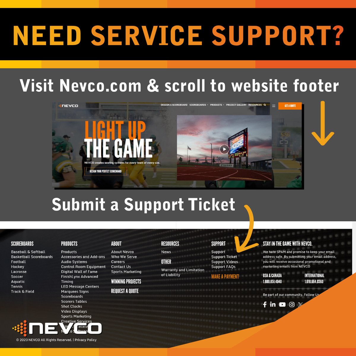 🚨 Need assistance with your Nevco scoreboard, product or service? Our support team is here to help! 💪 🔗 Service Support: nevco.com/support/ #nevco #displays #led #scoreboards #manufacturing #support