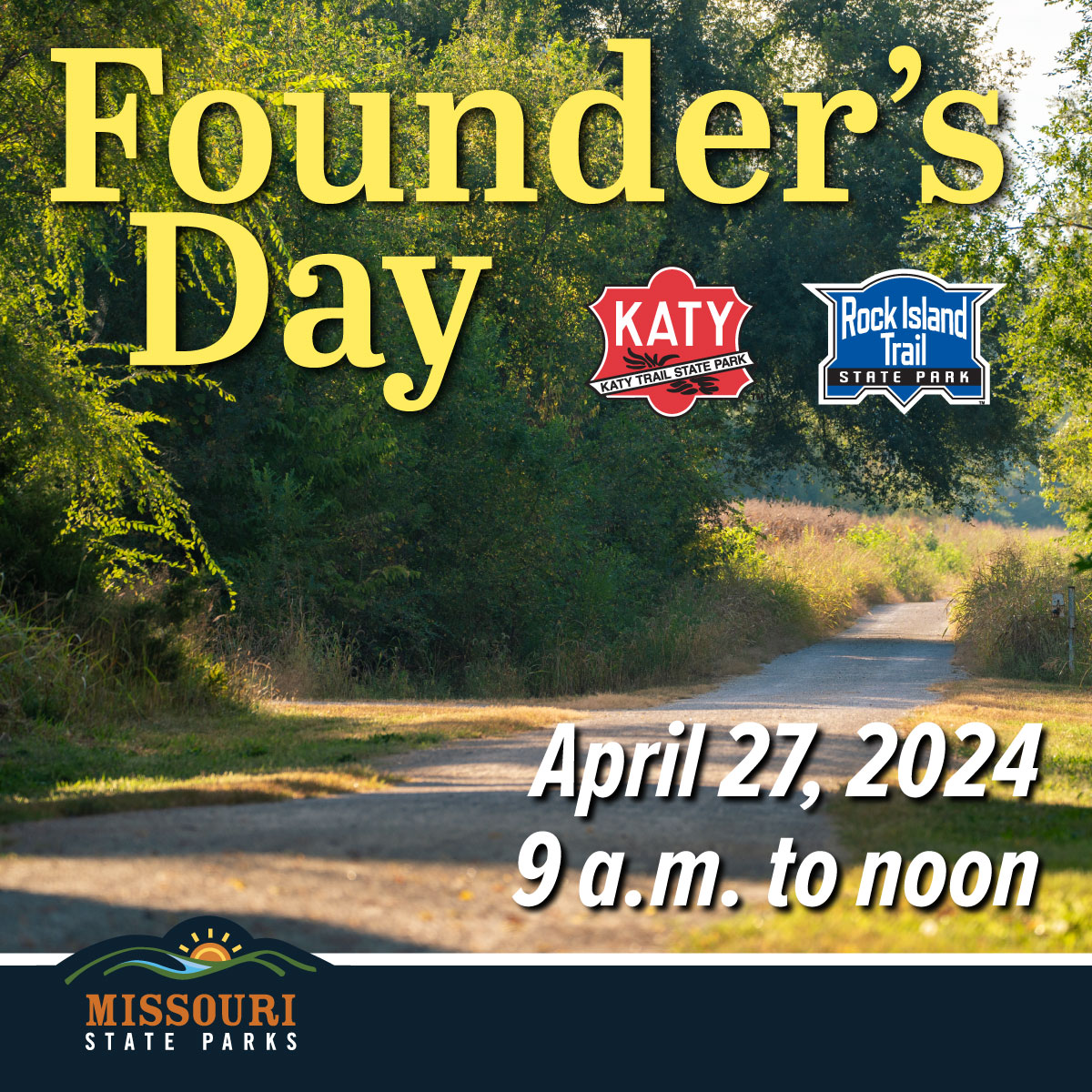 Join Missouri State Parks, Edward Jones and Westminster College on Saturday, April 27 to celebrate the Katy Trail's 'Founder's Day'. Let's honor this historic trail together! Learn more at ow.ly/fEqf50RjcET. #KatyTrail #GetOutside