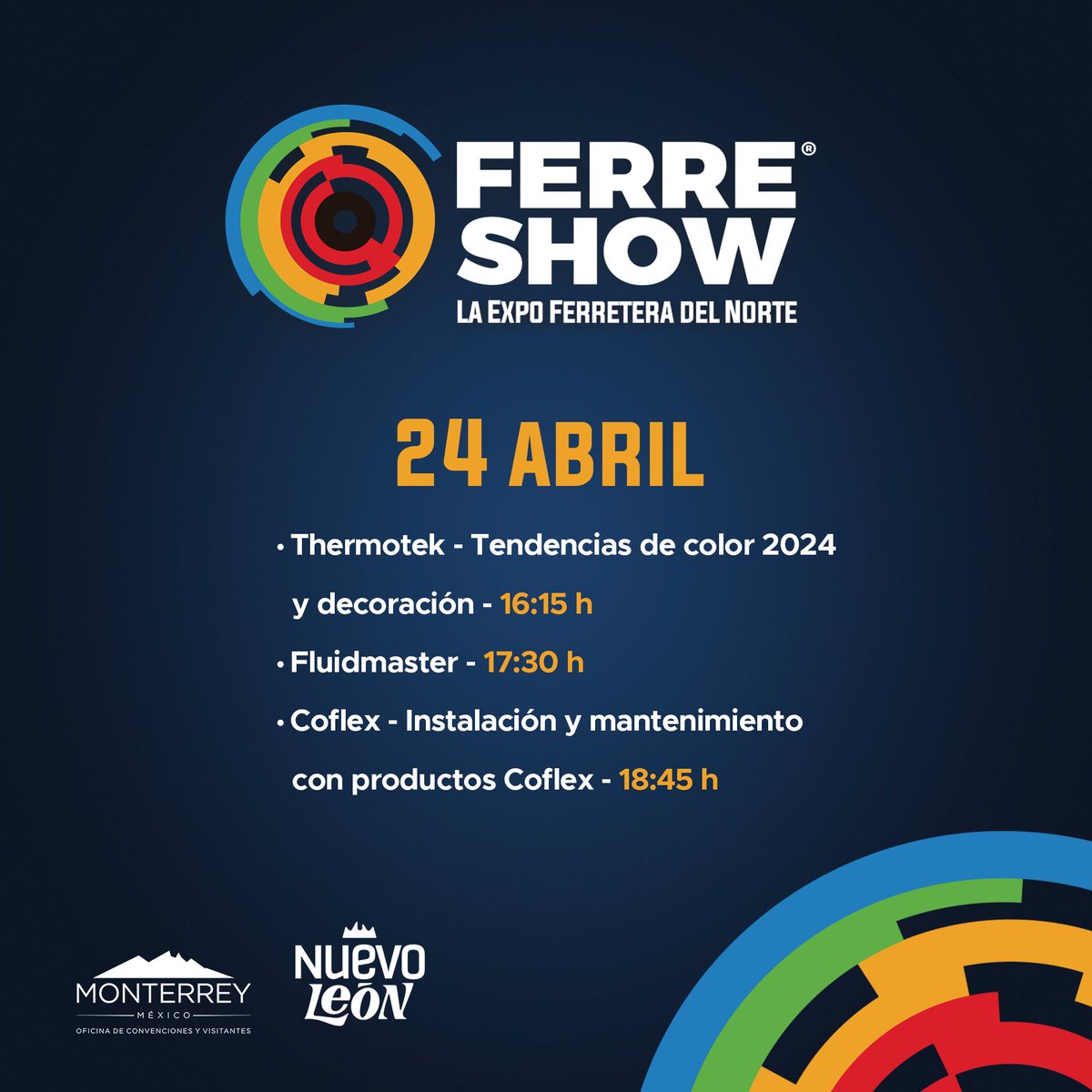 ¡Aprende y conecta: Hoy en FerreShow! En FerreShow, cada día está repleto de oportunidades de aprendizaje y crecimiento. ¡Conoce nuestras conferencias de hoy! ¡Nos vemos en Cintermex hoy! 12:00 - 20:00 h Cintermex Sala B y C Monterrey, N.L. #FerreShow2024