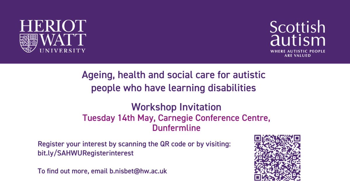 Along with @HeriotWattUni, we're inviting autistic people who have a learning disability (45+), in supported living services, to share their thoughts & feelings about getting older & the support they'd like to have as they age. Register your interest: bit.ly/SAHWURegisteri…