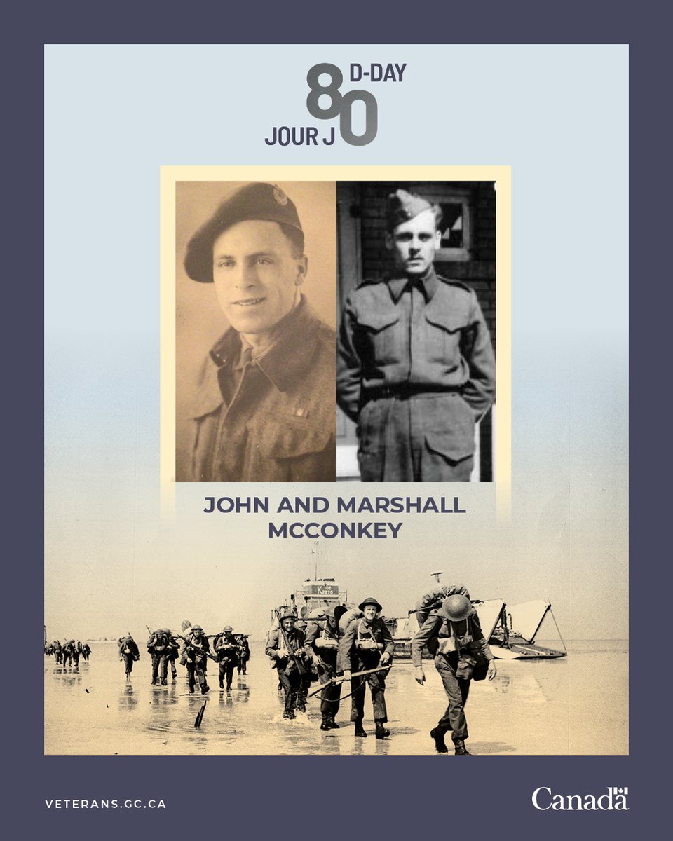 We are 43 days to D-Day. Tens of thousands of Canadians took part in the Normandy Campaign in 1944. Brothers, John and Marshall McConkey, landed on Juno Beach in the first wave of attacks. Learn more about the road to #DDay80: ow.ly/LZvv50RlBVn #CanadaRemembers