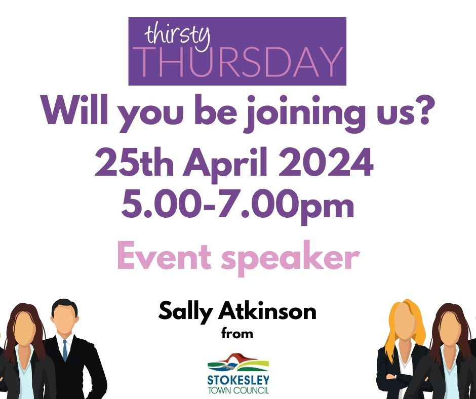 It's Thirsty Thursday tomorrow evening, make sure you have the date in your diary!

See you from 5.00

#Stokesley #BusinessNetworking