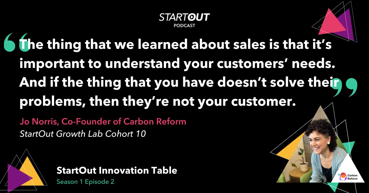 Check out the full convo with Jo Norris about building ideas, community and culture as an entrepreneur on StartOut Innovation Table wherever you listen to #podcasts 🌈 @carbon_reform Apps for StartOut Growth Lab cohort 14 open next month: startout.org/growth-lab/