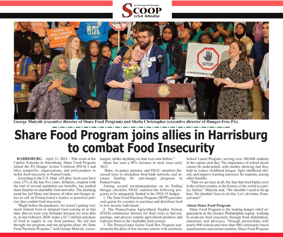 Share Food Program joins allies in Harrisburg to combat Food Insecurity.
Read: scoopusa-pa.newsmemory.com/?publink=054ab…
.
.
.
.
.
#blackmedia #localnews #community #scoop #news #africanamericans #philadelphia #scoopusamedia #philly #scoopusa #subscribe