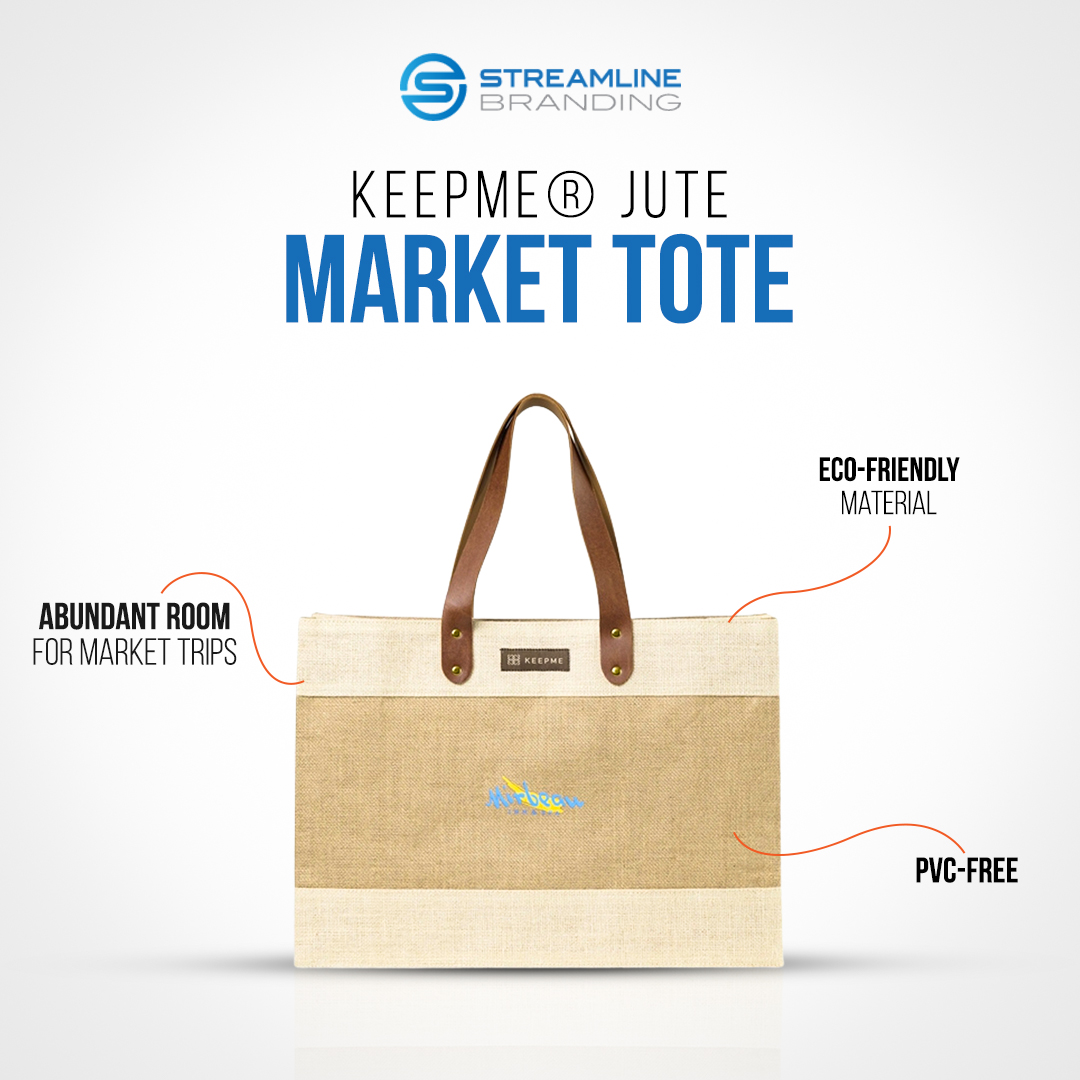 Crafted with care and conscious materials, KEEPME® promises versatile designs made for all of life's journeys, while reducing the environmental footprint. 

#streamlinebranding #jutemarkettote #markettote #jutebags #cuval #cuvalbag #brandedbags