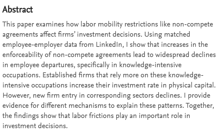 One thing I'm particularly proud of from my time at LinkedIn is being an enabler of this awesome paper by @jessicasjeffers on the negative impact of non-competes. (Link downthread)