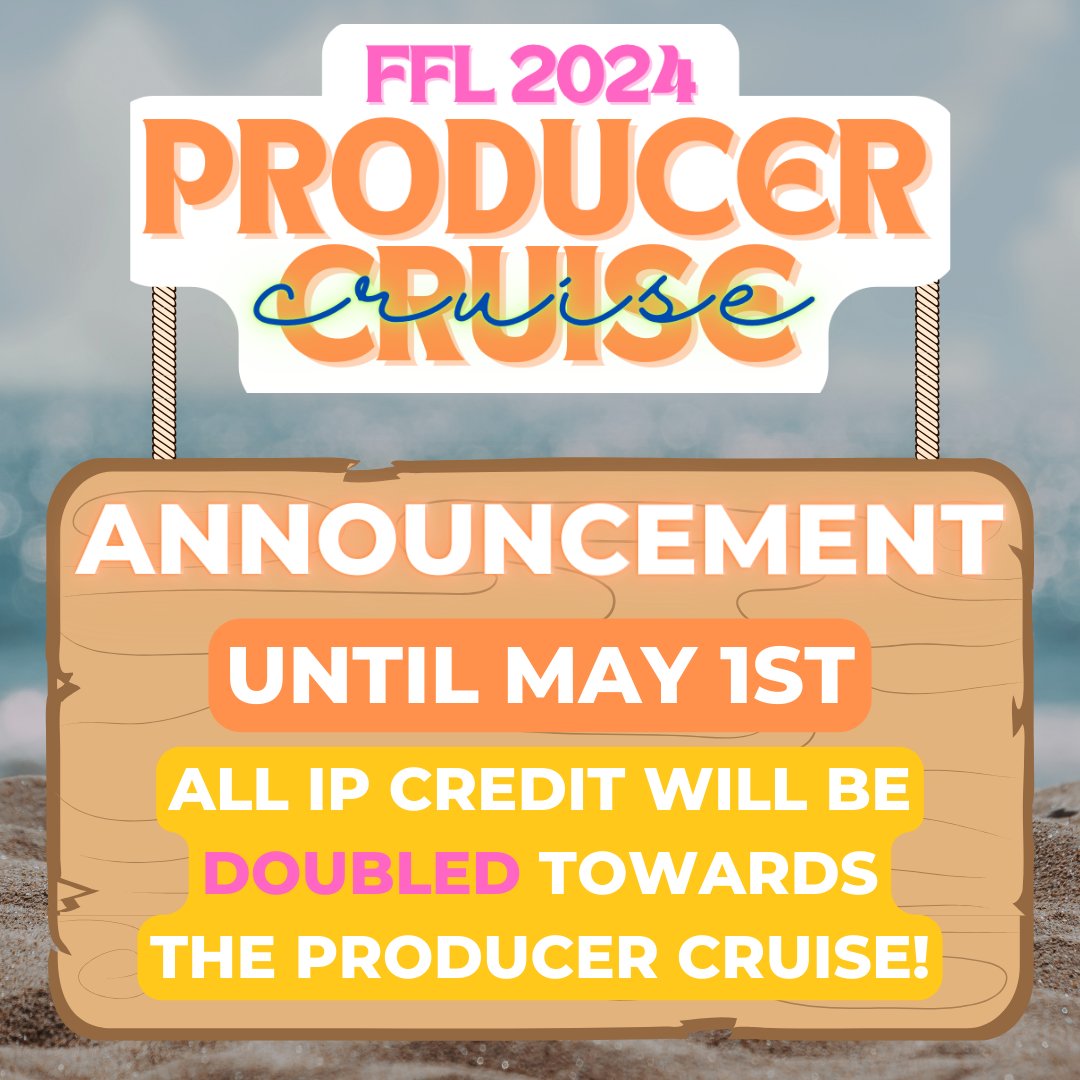GOOD NEWS! All production until May 1st will be doubled towards your total for the Producer Cruise! Finish out this week with tenacity and get yourself setting sail on July 26th! #2024cruise #winwithffl