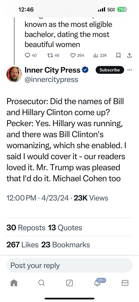 @LivePDDave1 @catturd2 David Pecker in open court yesterday:
And there was Bill Clinton’s womanizing, which she enabled”.  Pecker is referencing none other than #CrookedHillary