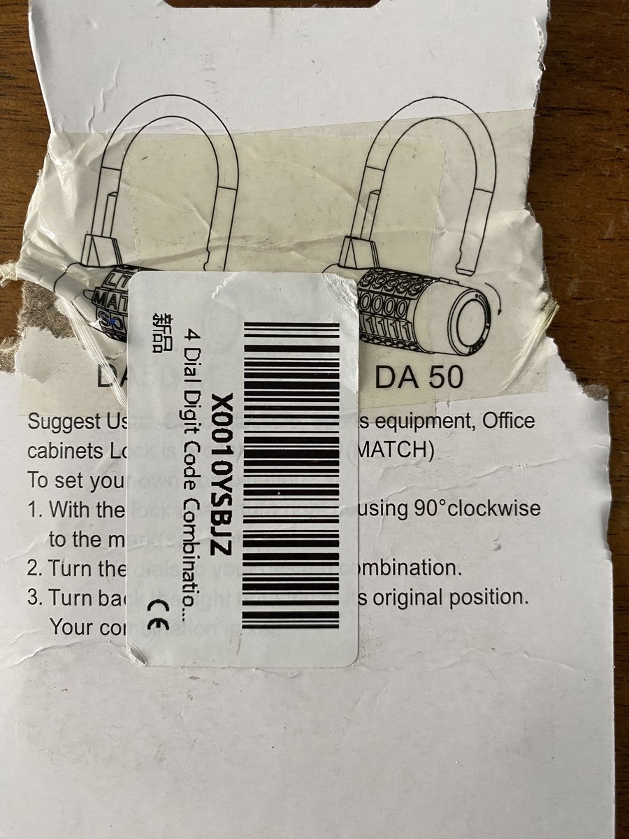 JenLong124193's tweet photo. @AmazonHelp Well done for putting a sticky label over the instructions of how to use this padlock!! https://t.co/U7tIFQqGPi