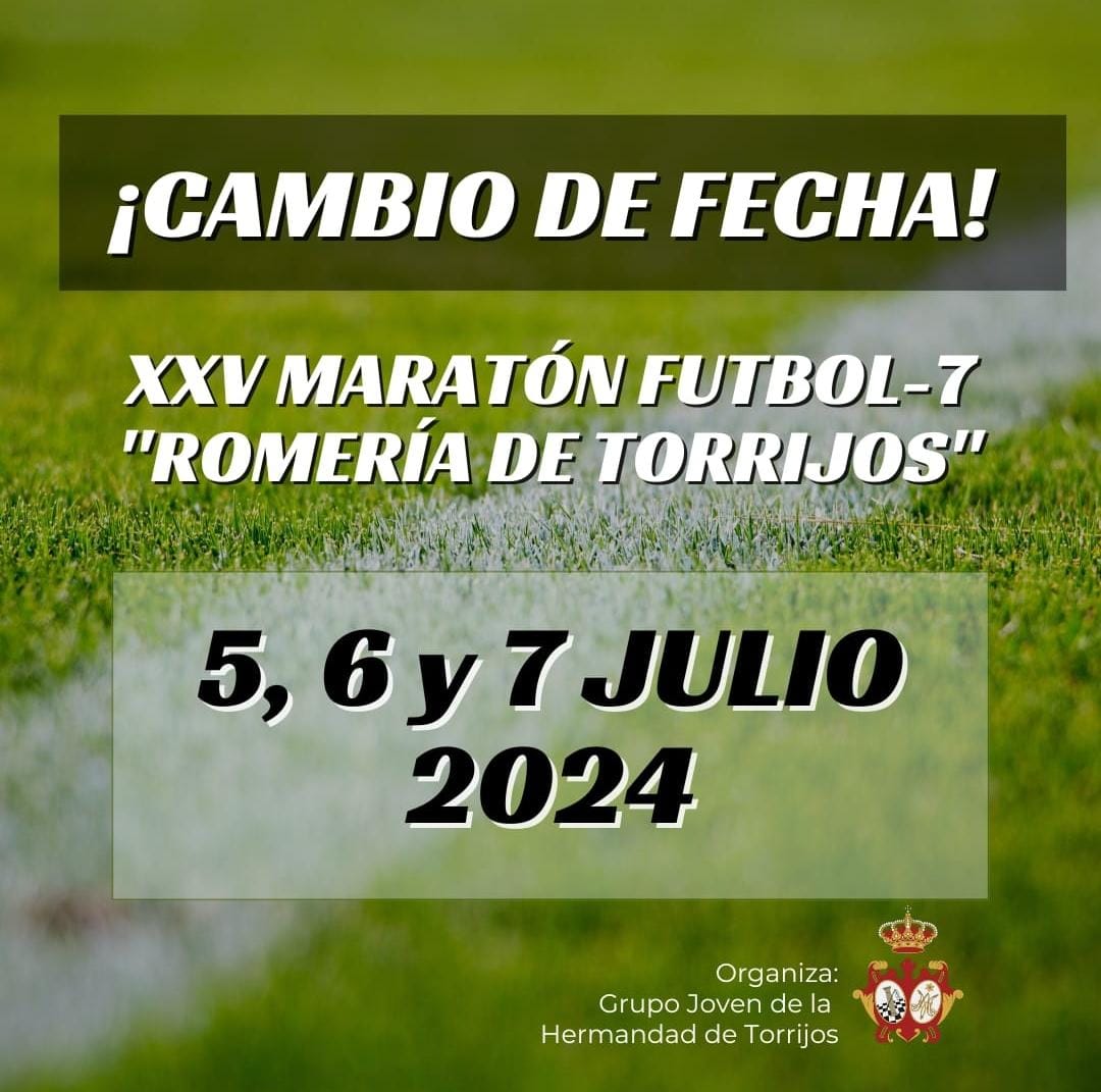 MARATÓN FÚTBOL-7: Este año, coincidiendo con la XXV edición, el tradicional Maratón de Fútbol-7 organizado por nuestro Grupo Joven cambia de fecha, pasando a celebrarse los días 5, 6 y 7 de Julio. En fechas próximas se publicaran las bases de participación.