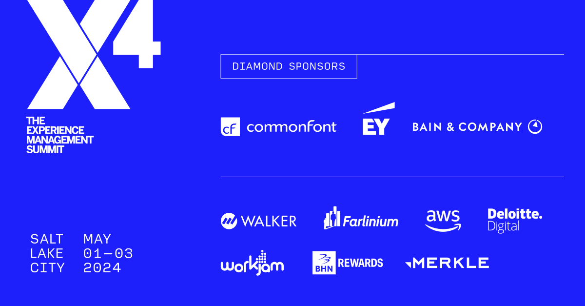 Excited for X4, thanks to our amazing sponsors, including Diamond leaders @EYNews, @BainandCompany, & @commonFont, plus @awscloud, @Farlinium, & more! Get ready for an unforgettable event. #QualtricsX4🌟🙌 bit.ly/3xEMHyp