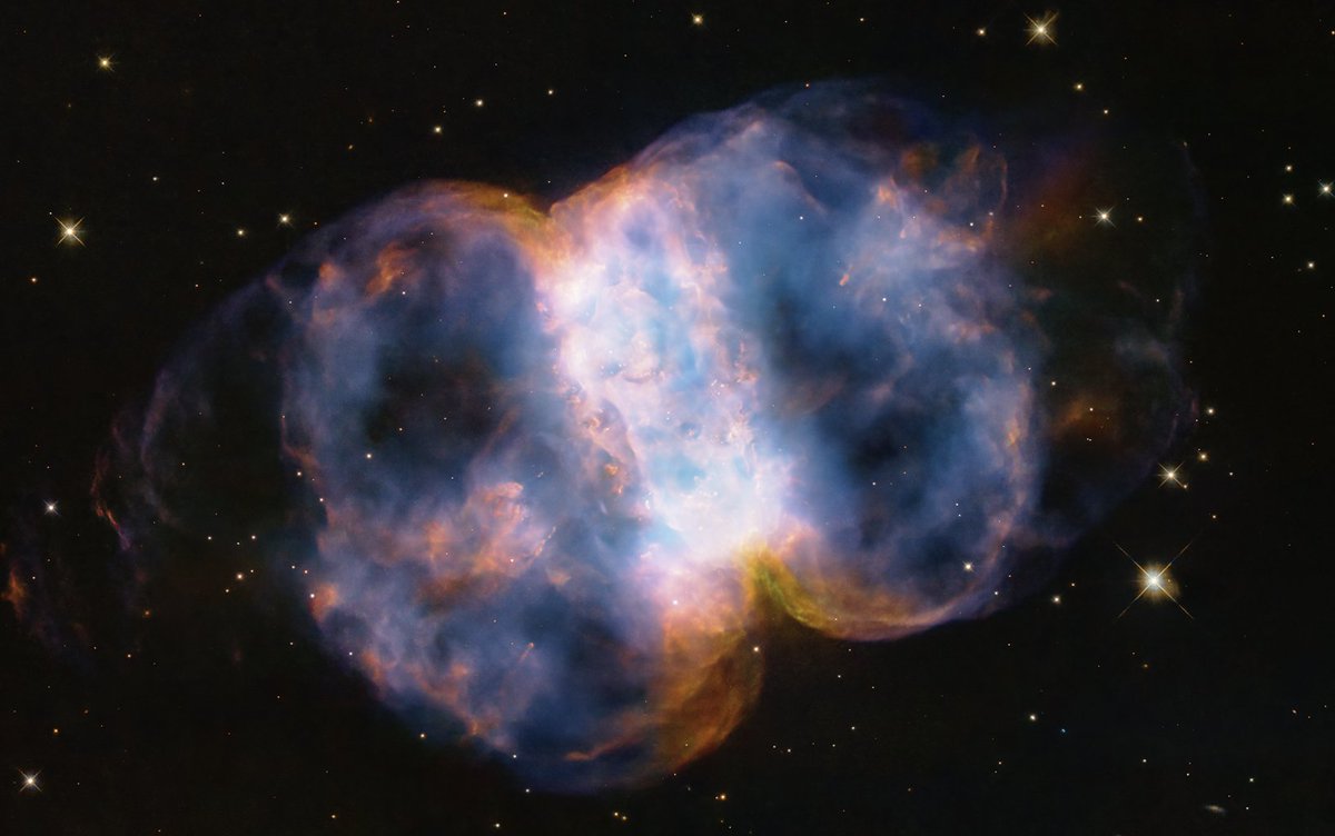 Happy 34th launchiversary, <a href="/NASAHubble/">Hubble</a>! To date, the telescope has taken over 1.6 million observations of 53,000 astronomical objects, including this brand-new snapshot of the Little Dumbbell Nebula. 
 
What did Hubble see on your birthday? go.nasa.gov/HubbleBirthday