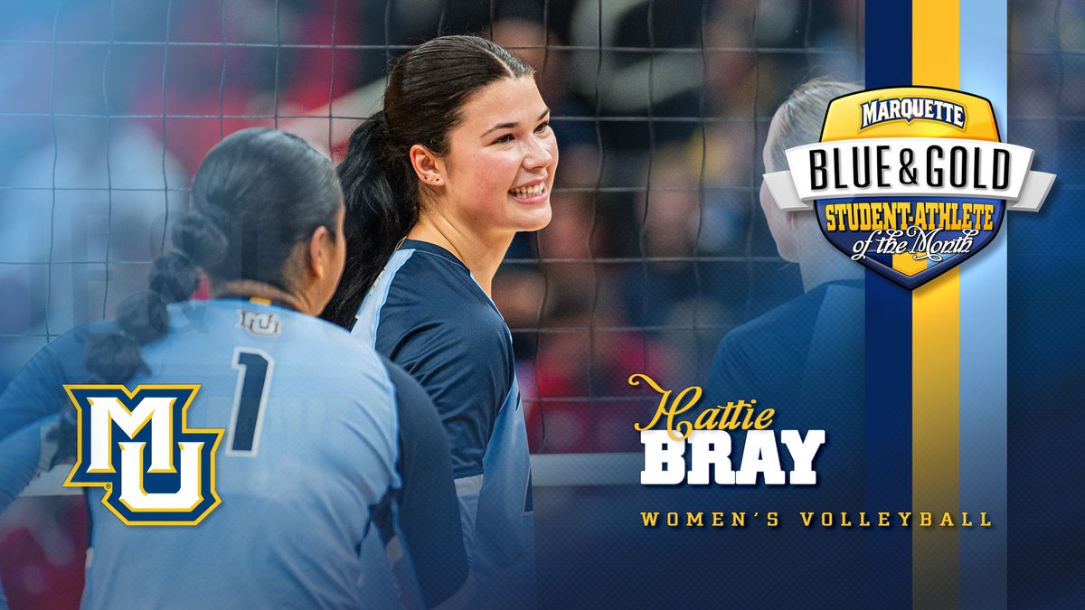 Hattie Bray of @MarquetteVB is the Blue & Gold 💙💛 Student-Athlete of the Month! #WeAreMarquette ⬇️ MORE INFO ⬇️ gomarquette.com/news/2024/4/9/…