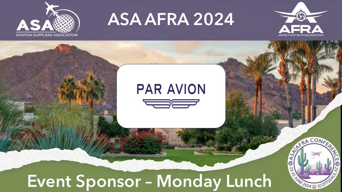 AFRARecycles's tweet image. Grateful to Par Avion, LLC for sponsoring Monday Lunch at #ASAAFRA2024. Your support ensures the aviation community gathers not only for nourishment but also for meaningful connections &amp;amp; discussions. #ASAMember #ASA100 #Commitment2Quality #WomenOwnedBusiness #AircraftComponents
