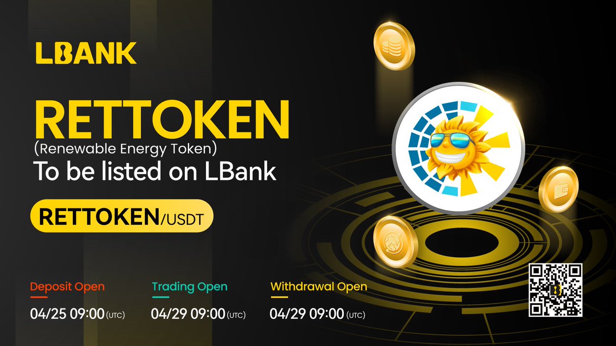 $RETTOKEN  (Renewable Energy Token) is getting listed on @LBank_Exchange! 

 Don't miss out on this opportunity to support renewable energy on the Binance Smart Chain network. 
Check out the details here: tinyurl.com/bdfkvvb8 
#RETTOKEN #BSC #crypto #LBank #LBankAngel…