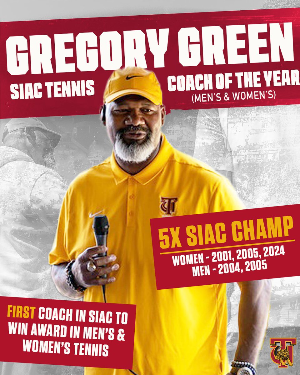 Congratulations again to the leader of our Tennis program, HC Gregory Green on making Southern Intercollegiate Athletic Conference history❗️ #SkegeeTennis l #SIACTennisCOY l #MyTUAthletics